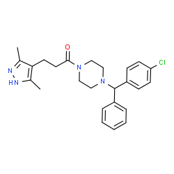 ChemSpider 2D Image | 1-{4-[(4-Chlorophenyl)(phenyl)methyl]-1-piperazinyl}-3-(3,5-dimethyl-1H-pyrazol-4-yl)-1-propanone | C25H29ClN4O