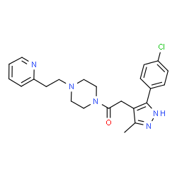 ChemSpider 2D Image | 2-[5-(4-Chlorophenyl)-3-methyl-1H-pyrazol-4-yl]-1-{4-[2-(2-pyridinyl)ethyl]-1-piperazinyl}ethanone | C23H26ClN5O