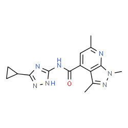 ChemSpider 2D Image | N-(3-Cyclopropyl-1H-1,2,4-triazol-5-yl)-1,3,6-trimethyl-1H-pyrazolo[3,4-b]pyridine-4-carboxamide | C15H17N7O