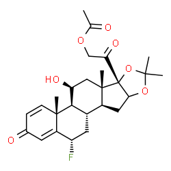 ChemSpider 2D Image | 2-[(4aR,4bS,5S,6aS,6bS,10aS,10bS,12S)-12-Fluoro-5-hydroxy-4a,6a,8,8-tetramethyl-2-oxo-2,4a,4b,5,6,6a,9a,10,10a,10b,11,12-dodecahydro-6bH-naphtho[2',1':4,5]indeno[1,2-d][1,3]dioxol-6b-yl]-2-oxoethyl ac
etate | C26H33FO7