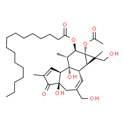 ChemSpider 2D Image | (1R,1aR,1bS,4aR,7aS,7bS,8R,9R,9aS)-9a-Acetoxy-4a,7b-dihydroxy-1,3-bis(hydroxymethyl)-1,6,8-trimethyl-5-oxo-1a,1b,4,4a,5,7a,7b,8,9,9a-decahydro-1H-cyclopropa[3,4]benzo[1,2-e]azulen-9-yl palmitate | C38H60O9