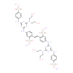ChemSpider 2D Image | Tetrasodium 2,2'-(1,2-ethenediyl)bis[5-({4-[bis(2-hydroxyethyl)amino]-6-[(4-sulfonatophenyl)amino]-1,3,5-triazin-2-yl}amino)benzenesulfonate] | C40H40N12Na4O16S4