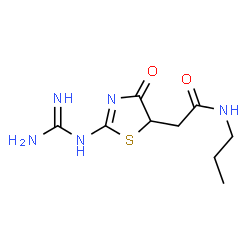 ChemSpider 2D Image | 2-(2-Carbamimidamido-4-oxo-4,5-dihydro-1,3-thiazol-5-yl)-N-propylacetamide | C9H15N5O2S