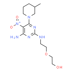 ChemSpider 2D Image | 2-(2-{[4-Amino-6-(3-methyl-1-piperidinyl)-5-nitro-2-pyrimidinyl]amino}ethoxy)ethanol | C14H24N6O4
