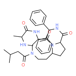 ChemSpider 2D Image | N-(Diphenylmethyl)-5-[(N-methylalanyl)amino]-3-(3-methylbutanoyl)-6-oxodecahydropyrrolo[1,2-a][1,5]diazocine-8-carboxamide | C32H43N5O4