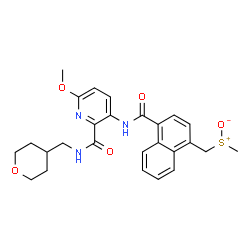 ChemSpider 2D Image | {[4-({6-Methoxy-2-[(tetrahydro-2H-pyran-4-ylmethyl)carbamoyl]-3-pyridinyl}carbamoyl)-1-naphthyl]methyl}(methyl)sulfoniumolate | C26H29N3O5S