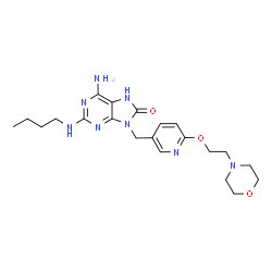 ChemSpider 2D Image | 6-Amino-2-(butylamino)-9-({6-[2-(4-morpholinyl)ethoxy]-3-pyridinyl}methyl)-7,9-dihydro-8H-purin-8-one | C21H30N8O3