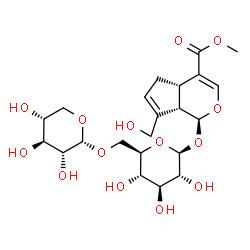 ChemSpider 2D Image | Methyl (1S,4aS,7aS)-7-(hydroxymethyl)-1-{[6-O-(alpha-D-xylopyranosyl)-beta-D-glucopyranosyl]oxy}-1,4a,5,7a-tetrahydrocyclopenta[c]pyran-4-carboxylate | C22H32O14