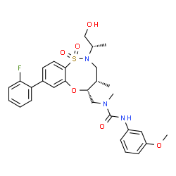 ChemSpider 2D Image | 1-({(4S,5R)-8-(2-Fluorophenyl)-2-[(2S)-1-hydroxy-2-propanyl]-4-methyl-1,1-dioxido-2,3,4,5-tetrahydro-6,1,2-benzoxathiazocin-5-yl}methyl)-3-(3-methoxyphenyl)-1-methylurea | C29H34FN3O6S