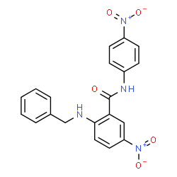 ChemSpider 2D Image | 2-(Benzylamino)-5-nitro-N-(4-nitrophenyl)benzamide | C20H16N4O5