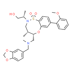 ChemSpider 2D Image | (2S)-2-[(4R,5S)-5-{[(1,3-Benzodioxol-5-ylmethyl)(methyl)amino]methyl}-8-(2-methoxyphenyl)-4-methyl-1,1-dioxido-4,5-dihydro-6,1,2-benzoxathiazocin-2(3H)-yl]-1-propanol | C30H36N2O7S