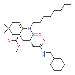 ChemSpider 2D Image | Methyl (3S,4aR)-3-{2-[(cyclohexylmethyl)amino]-2-oxoethyl}-6,6-dimethyl-1-octyl-2-oxo-1,3,4,5,6,7-hexahydro-4a(2H)-quinolinecarboxylate | C30H50N2O4