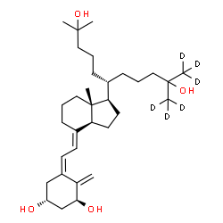 ChemSpider 2D Image | (1R,3S,5Z)-5-[(2E)-2-{(1R,3aS,7aR)-1-[(6R)-2,10-Dihydroxy-10-methyl-2-(~2~H_3_)methyl(1,1,1-~2~H_3_)-6-undecanyl]-7a-methyloctahydro-4H-inden-4-ylidene}ethylidene]-4-methylene-1,3-cyclohexanediol (non
-preferred name) | C32H48D6O4