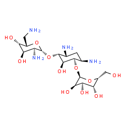 ChemSpider 2D Image | (1R,2S,3R,4R,6R)-4,6-Diamino-3-[(2,6-diamino-2,6-dideoxy-beta-L-gulopyranosyl)oxy]-2-hydroxycyclohexyl alpha-D-gulopyranoside | C18H36N4O11