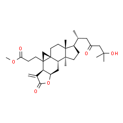 ChemSpider 2D Image | Methyl 3-[(1aS,3aR,4R,6aS,6bS,7aR,10aR,10bR)-4-[(2R)-6-hydroxy-6-methyl-4-oxo-2-heptanyl]-3a,6a-dimethyl-10-methylene-9-oxododecahydro-1H-cyclopenta[7,8]cyclopropa[4,4a]naphtho[2,3-b]furan-10b(2H)-yl]
propanoate | C31H46O6
