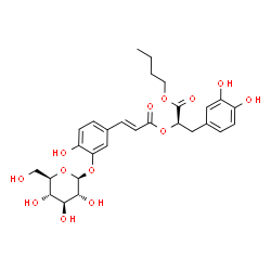 ChemSpider 2D Image | (2R)-1-Butoxy-3-(3,4-dihydroxyphenyl)-1-oxo-2-propanyl (2E)-3-[3-(beta-D-glucopyranosyloxy)-4-hydroxyphenyl]acrylate | C28H34O13