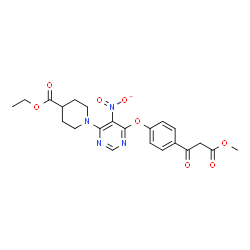 ChemSpider 2D Image | Ethyl 1-{6-[4-(3-methoxy-3-oxopropanoyl)phenoxy]-5-nitro-4-pyrimidinyl}-4-piperidinecarboxylate | C22H24N4O8
