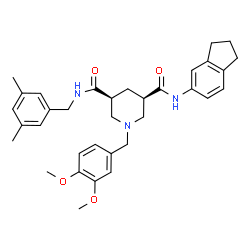 ChemSpider 2D Image | (3R,5S)-N-(2,3-Dihydro-1H-inden-5-yl)-1-(3,4-dimethoxybenzyl)-N'-(3,5-dimethylbenzyl)-3,5-piperidinedicarboxamide | C34H41N3O4