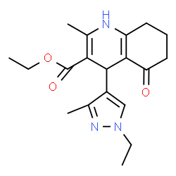 ChemSpider 2D Image | Ethyl 4-(1-ethyl-3-methyl-1H-pyrazol-4-yl)-2-methyl-5-oxo-1,4,5,6,7,8-hexahydro-3-quinolinecarboxylate | C19H25N3O3