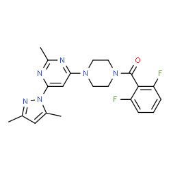 ChemSpider 2D Image | (2,6-Difluorophenyl){4-[6-(3,5-dimethyl-1H-pyrazol-1-yl)-2-methyl-4-pyrimidinyl]-1-piperazinyl}methanone | C21H22F2N6O