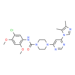 ChemSpider 2D Image | N-(5-Chloro-2,4-dimethoxyphenyl)-4-[6-(4,5-dimethyl-1H-imidazol-1-yl)-4-pyrimidinyl]-1-piperazinecarboxamide | C22H26ClN7O3