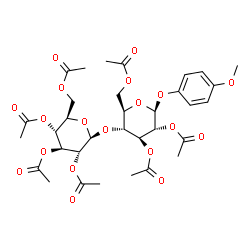 ChemSpider 2D Image | 4-Methoxyphenyl 2,3,6-tri-O-acetyl-4-O-(2,3,4,6-tetra-O-acetyl-beta-D-glucopyranosyl)-beta-D-glucopyranoside | C33H42O19