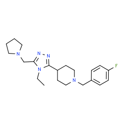 ChemSpider 2D Image | 4-[4-Ethyl-5-(1-pyrrolidinylmethyl)-4H-1,2,4-triazol-3-yl]-1-(4-fluorobenzyl)piperidine | C21H30FN5
