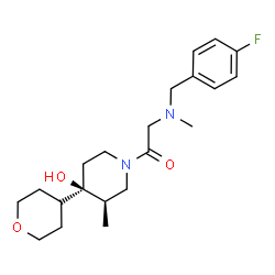 ChemSpider 2D Image | 2-[(4-Fluorobenzyl)(methyl)amino]-1-[(3R,4R)-4-hydroxy-3-methyl-4-(tetrahydro-2H-pyran-4-yl)-1-piperidinyl]ethanone | C21H31FN2O3