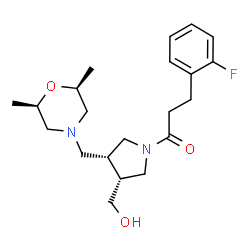 ChemSpider 2D Image | 1-[(3R,4R)-3-{[(2R,6S)-2,6-Dimethyl-4-morpholinyl]methyl}-4-(hydroxymethyl)-1-pyrrolidinyl]-3-(2-fluorophenyl)-1-propanone | C21H31FN2O3