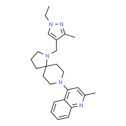 ChemSpider 2D Image | 4-{1-[(1-Ethyl-3-methyl-1H-pyrazol-4-yl)methyl]-1,8-diazaspiro[4.5]dec-8-yl}-2-methylquinoline | C25H33N5
