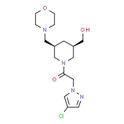 ChemSpider 2D Image | 2-(4-Chloro-1H-pyrazol-1-yl)-1-[(3R,5R)-3-(hydroxymethyl)-5-(4-morpholinylmethyl)-1-piperidinyl]ethanone | C16H25ClN4O3