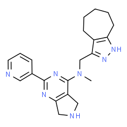 ChemSpider 2D Image | N-(1,4,5,6,7,8-Hexahydrocyclohepta[c]pyrazol-3-ylmethyl)-N-methyl-2-(3-pyridinyl)-6,7-dihydro-5H-pyrrolo[3,4-d]pyrimidin-4-amine | C21H25N7