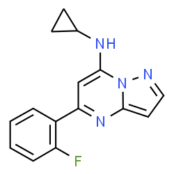ChemSpider 2D Image | N-Cyclopropyl-5-(2-fluorophenyl)pyrazolo[1,5-a]pyrimidin-7-amine | C15H13FN4