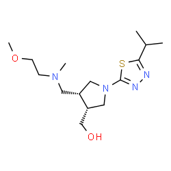 ChemSpider 2D Image | [(3R,4R)-1-(5-Isopropyl-1,3,4-thiadiazol-2-yl)-4-{[(2-methoxyethyl)(methyl)amino]methyl}-3-pyrrolidinyl]methanol | C15H28N4O2S
