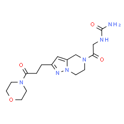 ChemSpider 2D Image | 1-(2-{2-[3-(4-Morpholinyl)-3-oxopropyl]-6,7-dihydropyrazolo[1,5-a]pyrazin-5(4H)-yl}-2-oxoethyl)urea | C16H24N6O4