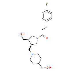 ChemSpider 2D Image | 3-(4-Fluorophenyl)-1-[(3R,4R)-3-(hydroxymethyl)-4-{[4-(hydroxymethyl)-1-piperidinyl]methyl}-1-pyrrolidinyl]-1-propanone | C21H31FN2O3