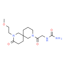 ChemSpider 2D Image | 1-{2-[8-(2-Methoxyethyl)-9-oxo-2,8-diazaspiro[5.5]undec-2-yl]-2-oxoethyl}urea | C15H26N4O4