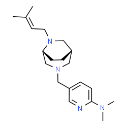 ChemSpider 2D Image | N,N-Dimethyl-5-{[(1S,5R)-6-(3-methyl-2-buten-1-yl)-3,6-diazabicyclo[3.2.2]non-3-yl]methyl}-2-pyridinamine | C20H32N4