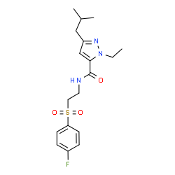 ChemSpider 2D Image | 1-Ethyl-N-{2-[(4-fluorophenyl)sulfonyl]ethyl}-3-isobutyl-1H-pyrazole-5-carboxamide | C18H24FN3O3S