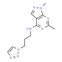 ChemSpider 2D Image | 1,6-Dimethyl-N-[3-(1H-1,2,3-triazol-1-yl)propyl]-1H-pyrazolo[3,4-d]pyrimidin-4-amine | C12H16N8