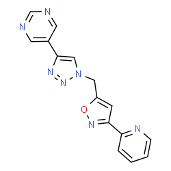 ChemSpider 2D Image | 5-(1-{[3-(2-Pyridinyl)-1,2-oxazol-5-yl]methyl}-1H-1,2,3-triazol-4-yl)pyrimidine | C15H11N7O