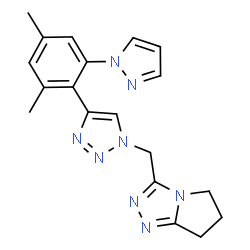 ChemSpider 2D Image | 3-({4-[2,4-Dimethyl-6-(1H-pyrazol-1-yl)phenyl]-1H-1,2,3-triazol-1-yl}methyl)-6,7-dihydro-5H-pyrrolo[2,1-c][1,2,4]triazole | C19H20N8