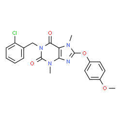 ChemSpider 2D Image | 1-(2-Chlorobenzyl)-8-(4-methoxyphenoxy)-3,7-dimethyl-3,7-dihydro-1H-purine-2,6-dione | C21H19ClN4O4