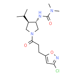ChemSpider 2D Image | 3-{(3S,4R)-1-[3-(3-Chloro-1,2-oxazol-5-yl)propanoyl]-4-isopropyl-3-pyrrolidinyl}-1,1-dimethylurea | C16H25ClN4O3