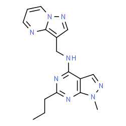 ChemSpider 2D Image | 1-Methyl-6-propyl-N-(pyrazolo[1,5-a]pyrimidin-3-ylmethyl)-1H-pyrazolo[3,4-d]pyrimidin-4-amine | C16H18N8