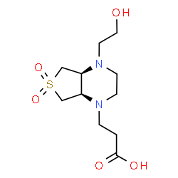 ChemSpider 2D Image | 3-[(4aS,7aR)-4-(2-Hydroxyethyl)-6,6-dioxidohexahydrothieno[3,4-b]pyrazin-1(2H)-yl]propanoic acid | C11H20N2O5S