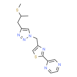 ChemSpider 2D Image | 2-[4-({4-[2-(Methylsulfanyl)propyl]-1H-1,2,3-triazol-1-yl}methyl)-1,3-thiazol-2-yl]pyrazine | C14H16N6S2