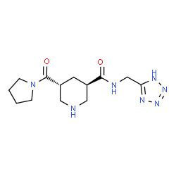 ChemSpider 2D Image | (3R,5R)-5-(1-Pyrrolidinylcarbonyl)-N-(1H-tetrazol-5-ylmethyl)-3-piperidinecarboxamide | C13H21N7O2