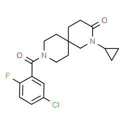 ChemSpider 2D Image | 9-(5-Chloro-2-fluorobenzoyl)-2-cyclopropyl-2,9-diazaspiro[5.5]undecan-3-one | C19H22ClFN2O2