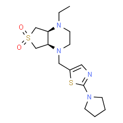 ChemSpider 2D Image | (4aR,7aS)-1-Ethyl-4-{[2-(1-pyrrolidinyl)-1,3-thiazol-5-yl]methyl}octahydrothieno[3,4-b]pyrazine 6,6-dioxide | C16H26N4O2S2